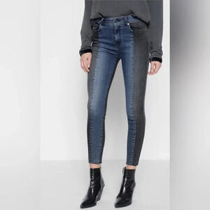 7 For All Mankind Two Tone Mid-Rise Ankle Jeans in Black and Blue Size 24